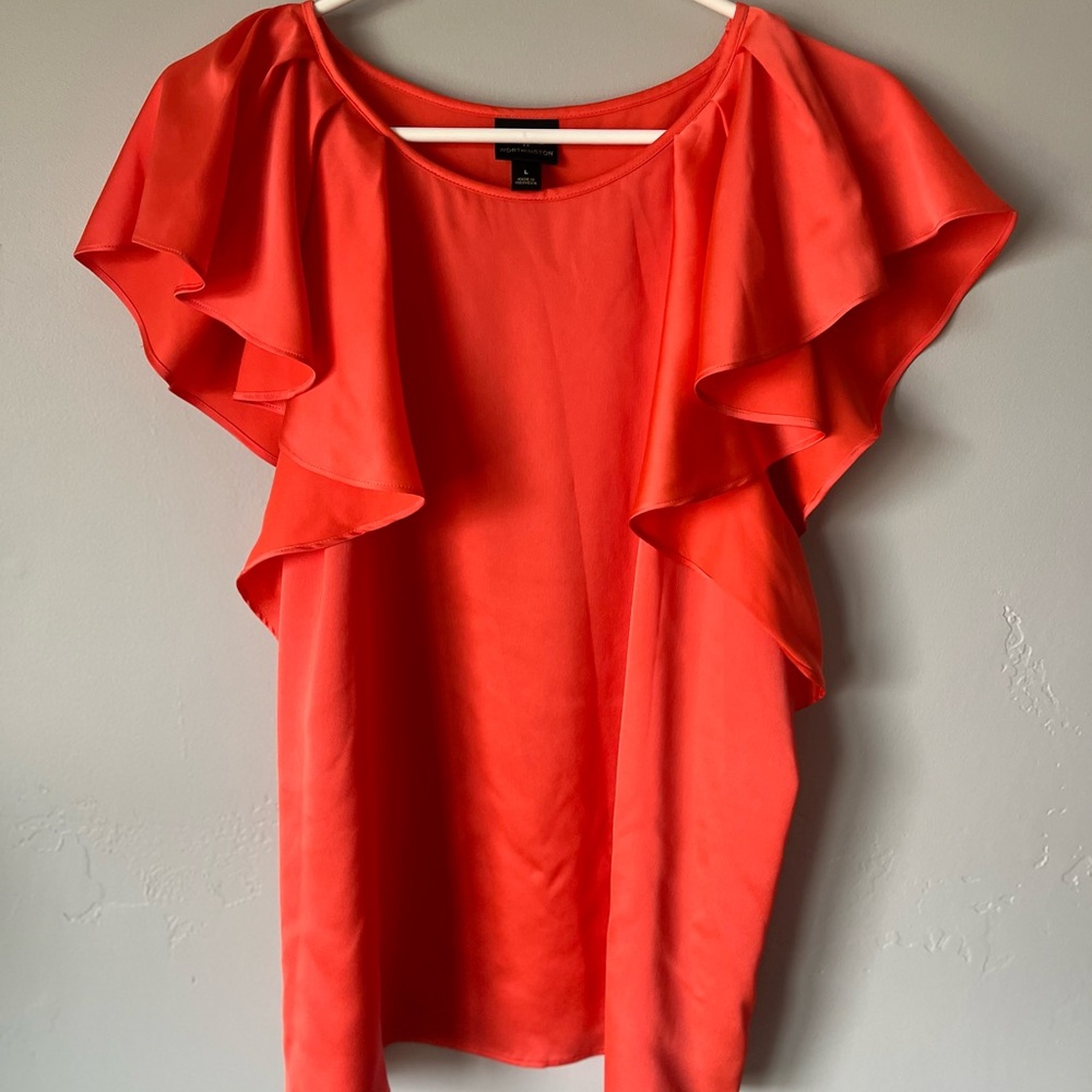 Elegant Coral Ruffle Sleeve Top